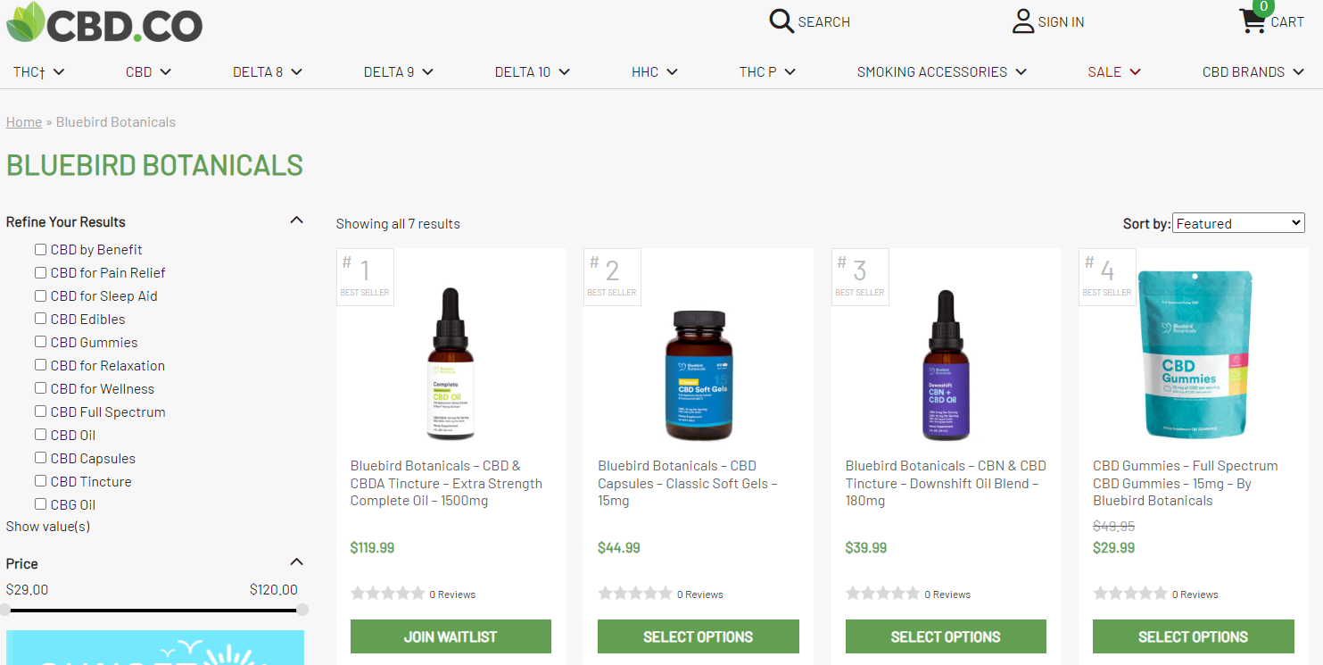 Bluebird Botanicals CBD.co Homepage